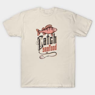 Catch Seafood 3 Vintage Illustration T-Shirt